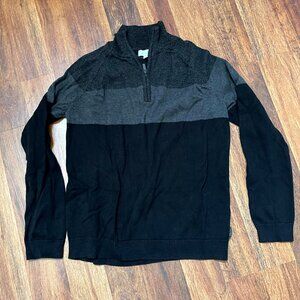 Calvin Klein Mens Sweater Medium Black/Gray 1/4 Zip Long Sleeve Mock Neck Casual